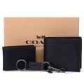 【COACH】コーチ メンズ レザー 二つ折り財布+カードケース（定期入れ）+キーホルダー 豪華3点セット ブラック（日本未発売）