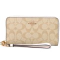 【COACH】コーチ コーティングキャンバス スムースレザー シグネチャー リストレット ロング ジップ  アラウンド 長財布 ライトカーキ×チャーク（日本未発売）