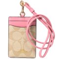 【COACH】コーチ シグネチャー ラグジュアリー ID ランヤード 首かけ カードケース ライトカーキ×バブルガム（日本未発売）
