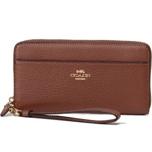 画像1: 【COACH】コーチ ペブルレザー ロゴ リストレット アコーディオン ジップ アラウンド 長財布 レッドウッド（日本未発売）