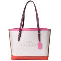 【COACH】コーチ キャンバス スムースレザー モリー カラーブロック ロゴ ショルダー トートバッグ ナチュラル×マンゴーマルチ〔日本未発売〕