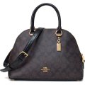 【COACH】コーチ コーティングキャンバス スムースレザー シグネチャー ケイティ ドーム型 サッチェル 2Way クロスボディ 斜め掛け ショルダー ハンドバッグ ブラウン×ブラック（日本未発売）