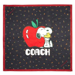 画像1: 【COACH】コーチ シルク ピーナッツ コラボ スヌーピー 花柄 フラワー フローラル シルク 100% スカーフ ネイビーマルチ〔日本未発売〕