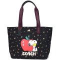 【COACH】コーチ キャンバス ぺブルレザー ピーナッツ コラボ スヌーピー 花柄 フラワー フローラル トートバッグ ブラックマルチ〔日本未発売〕