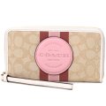 【COACH】コーチ ジャガード ぺブルレザー シグネチャー デンプシー ストライプ ロゴ パッチ ラージ iPhone スマホ フォン ウォレット リストレット 財布 ライトカーキ×バニラクリームマルチ〔日本未発売〕