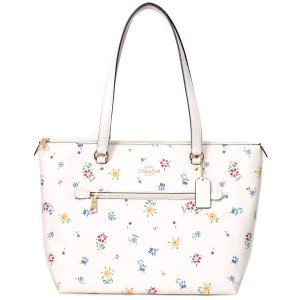 画像1: 【COACH】コーチ コーティングキャンバス スムースレザー ギャラリー ワイルド メドウ 花柄 フラワー フローラル プリント ジップ トートバッグ チャークマルチ（日本未発売）