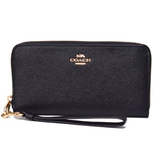 画像1: 【COACH】コーチ クロスグレインレザー ロゴ リストレット ロング ジップ  アラウンド 長財布 ブラック（日本未発売）