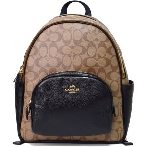 画像1: 【COACH】コーチ コーティングキャンバス ぺブルレザー シグネチャー コート バックパック リュックサック カーキ×ブラック〔日本未発売〕