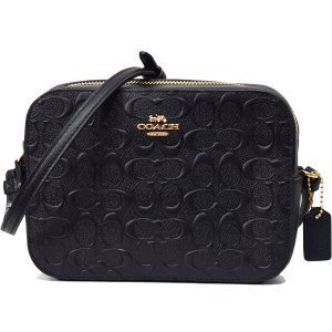 画像1: 【COACH】コーチ スムースカーフレザー スムースレザー シグネチャー 型押し ミニ カメラバッグ クロスボディ 斜め掛け ショルダーバッグ ブラック（日本未発売）