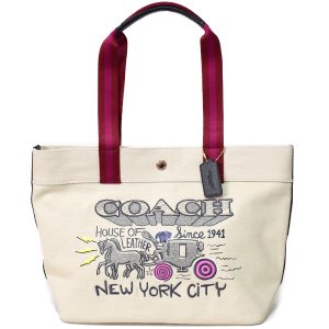 画像1: 【COACH】コーチ キャンバス ぺブルレザー アート スクール グラフィック ロゴ 刺繍 トートバッグ ナチュラルマルチ〔日本未発売〕