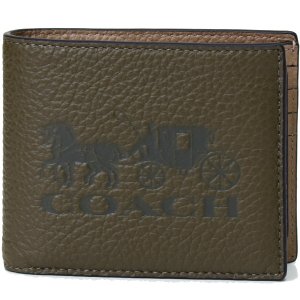 画像1: 【COACH】コーチ メンズ ぺブルレザー ホース アンド キャリッジ カラーブロック スリーインワン ウォレット 二つ折り財布＆カードケース 2点セット オリーブ×ドラブマルチ（日本未発売）