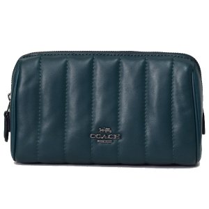 画像1: 【COACH】コーチ ナッパレザー スムースレザー パフィー リニア キルティング コスメティック ケース 17 コスメポーチ 化粧ポーチ フォレスト（日本未発売）