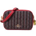 【COACH】コーチ コーティングキャンバス スムースレザー シグネチャー ジェス キルティング ダブルジップ クロスボディ 2way クラッチ ショルダーバッグ ブラウン×レッド（日本未発売）
