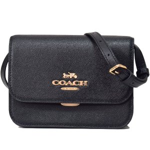 画像1: 【COACH】コーチ クロスグレインレザー ミニ ブリン ロゴ クロスボディ 2WAY 斜めがけ クラッチ ショルダーバッグ ブラック（日本未発売）