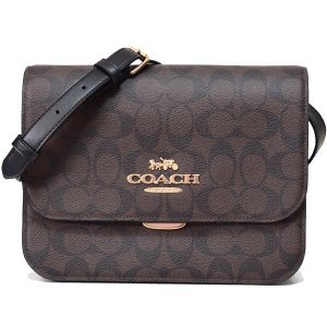 画像1: 【COACH】コーチ コーティングキャンバス スムースレザー シグネチャー ブリン フラップ クロスボディ 斜めがけ ショルダーバッグ ブラウン×ブラック（日本未発売）