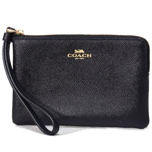 画像1: 【COACH】コーチ レザー コーナー ジップ リストレット ポーチ ブラック〔日本未発売〕