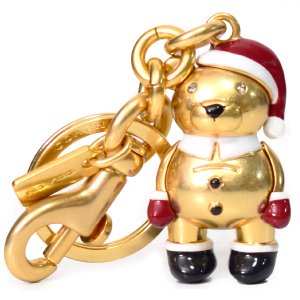 画像1: 【COACH】コーチ メタル クリスマス サンタ テディ ベアー くま 熊 バッグチャーム キーリング キーホルダー ゴールド（日本未発売）