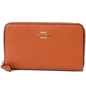 画像1: 【COACH】コーチ ぺブルレザー ロゴ ミディアム ID ジップ ウォレット 財布 ジンジャー（日本未発売）