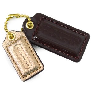 画像1: 【COACH】コーチ パテントレザー レザー ハングタグ チャーム キーホルダー ダークブラウン×ゴールド（日本未発売）