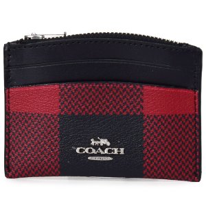 画像1: 【COACH】コーチ コーティングキャンバス スムースレザー バッファロー プラッド チェック柄 プリント シェイプド カードケース 名刺入れ 定期入れ パスケース コインケース ブラック×レッドマルチ（日本未発売）