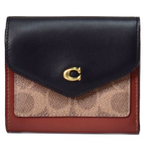 画像1: 【COACH】コーチ コーティングキャンバス カーフレザー シグネチャー ウィン カラーブロック スモール ウォレット 三つ折り財布 タン×ブラック（日本未発売）