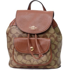 画像1: 【COACH】コーチ コーティングキャンバス ぺブルレザー シグネチャー ペニー バックパック 22 ミニ リュックサック カーキ×レッドウッド〔日本未発売〕
