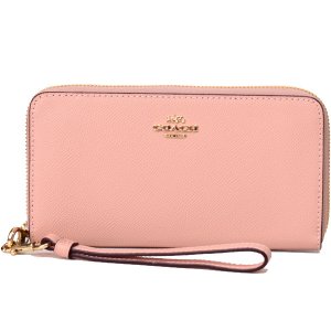 画像1: 【COACH】コーチ クロスグレインレザー ロゴ リストレット ロング ジップ  アラウンド 長財布 シェルピンク（日本未発売）