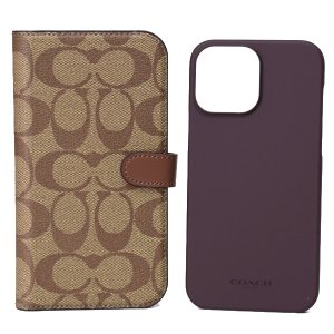 画像1: 【COACH】コーチ コーティングキャンバス シグネチャー フォリオ 2way iPhone13PRO MAX 専用 手帳型 スマホケース スマホカバー カーキ（日本未発売）