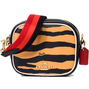 画像1: 【COACH】コーチ コーティングキャンバス ぺブルレザー タイガー 寅 プリント ミニ デンプシー カメラバッグ クロスボディ 斜め掛け 2way クラッチ ショルダーバッグ ハニー×ブラックマルチ（日本未発売）