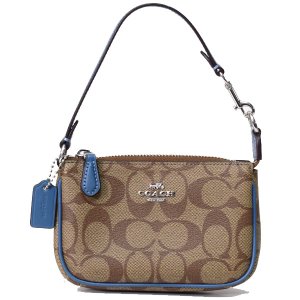 画像1: 【COACH】コーチ シグネチャー レザー リストレット マルチ ポーチ クラッチ ハンドバッグ カーキ×ストーンブルー（日本未発売）