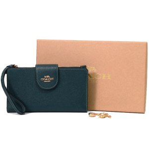 画像1: 【COACH】コーチ レザー チャーム付き リストレット 専用BOX付き 二つ折り 長財布 フォレストグリーン〔日本未発売〕