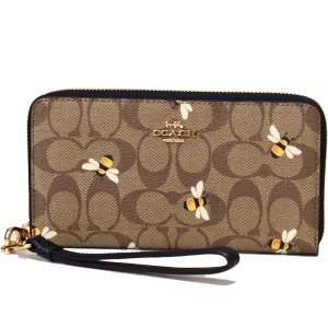 画像1: 【COACH】コーチ コーティングキャンバス レザー シグネチャー ハニービー 蜂 リストレット ロング ジップ  アラウンド 長財布 カーキマルチ（日本未発売）