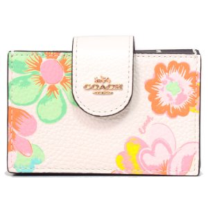 画像1: 【COACH】コーチ ぺブルレザー フラワー 花柄 ロゴ アコーディオン カードケース 定期入れ 名刺入れ チャークマルチ（日本未発売）