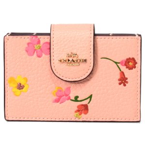 画像1: 【COACH】コーチ ぺブルレザー フラワー 花柄 ロゴ アコーディオン カードケース 定期入れ 名刺入れ フェイディドブラッシュマルチ（日本未発売）