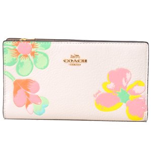 画像1: 【COACH】コーチ レザー 花柄 フラワー プリント フローラル スリム ウォレット 二つ折り 長財布 チャークマルチ〔日本未発売〕