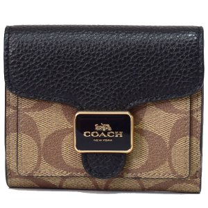 画像1: 【COACH】コーチ コーティングキャンバス レザー シグネチャー スモール ウォレット 二つ折り財布 カーキブラックマルチ〔日本未発売〕