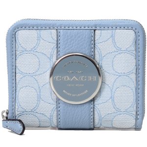 画像1: 【COACH】コーチ ジャガード ペブルレザー シグネチャー デンプシー ロゴ スモール ジップ アラウンド ウォレット 二つ折り 財布 マーブルブルー〔日本未発売〕