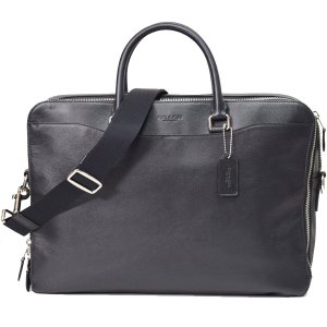 画像1: 【COACH】コーチ メンズ スムースカーフレザー ラージ ブリーフ バッグ 2WAY ビジネス キャリーフック ダブルジップ ショルダーバッグ ブラック〔日本未発売〕