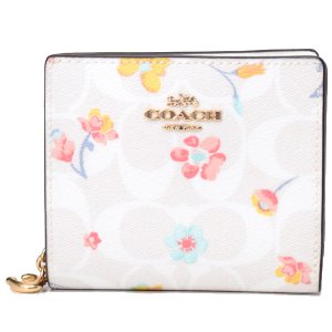 画像1: 【COACH】コーチ PVC レザー シグネチャー フローラル 花柄 スナップ ウォレット 二つ折り 財布 チャークマルチ（日本未発売）