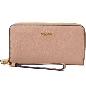 画像1: 【COACH】コーチ ぺブルレザー ロゴ リストレット ロング ジップ アラウンド 長財布 トープ（日本未発売）