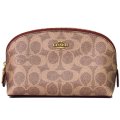 【COACH】コーチ コーティングキャンバス レザー シグネチャー コスメティック ケース 17 コスメポーチ 化粧ポーチ ブラス×タン（日本未発売）