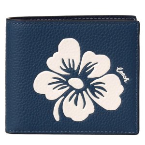 画像1: 【COACH】コーチ ぺブルレザー アロハ フローラル プリント ID ビル 二つ折り財布 デニムマルチ（日本未発売）