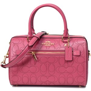 画像1: 【COACH】コーチ パーフォレーテッドレザー スムースレザー シグネチャー パンチング ローワン サッチェル 2WAY ボストン クロスボディー 斜めがけ ショルダー ハンドバッグ ルージュ〔日本未発売〕