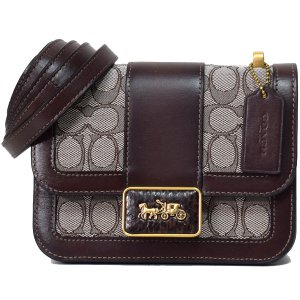 画像1: 【COACH】コーチ ジャガード レザー シグネチャー フラップ クロスボディ 斜めがけ ショルダーバッグ オークメープル（日本未発売）