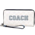 【COACH】コーチ コーティングキャンバス レザー シグネチャー ヴァーシティ ロゴ リストレット ジップ アラウンド 長財布 ホワイトデニム チャーク×インディゴ（日本未発売）