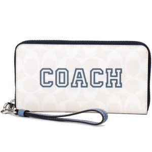 画像1: 【COACH】コーチ コーティングキャンバス レザー シグネチャー ヴァーシティ ロゴ リストレット ジップ アラウンド 長財布 ホワイトデニム チャーク×インディゴ（日本未発売）