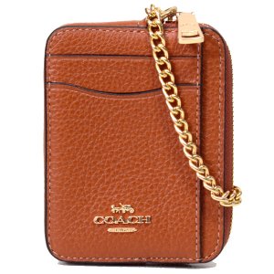 画像1: 【COACH】コーチ ぺブルレザー チェーン ロゴ ジップ カードケース カードポーチ 定期入れ 名刺入れ コインケース サンセット（日本未発売）