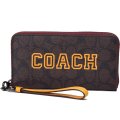 【COACH】コーチ コーティングキャンバス レザー シグネチャー ヴァーシティ ロゴ リストレット ジップ アラウンド 長財布 ブラウン×バターカップ（日本未発売）