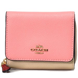 画像1: 【COACH】コーチ クロスグレインレザー カラーブロック ロゴ スモール トライフォールド ウォレット 三つ折り財布 キャンディピンクマルチ（日本未発売）