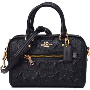 画像1: 【COACH】コーチ スムースカーフレザー シグネチャー 型押し ミニ ローワン サッチェル 2WAY ボストンバッグ ブラック〔日本未発売〕